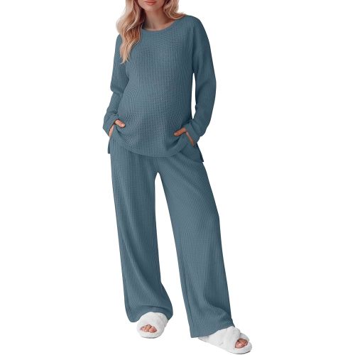 Huukeay Women's Maternity 2 Piece Waffle Outfits Lounge Set