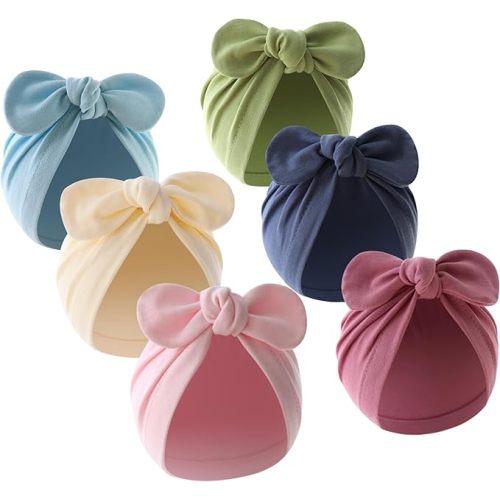 QandSweet Baby Girl Hat Infant Cotton Hats Knotted Rabbit Ear 0-12 Months (Multicolor of 6)