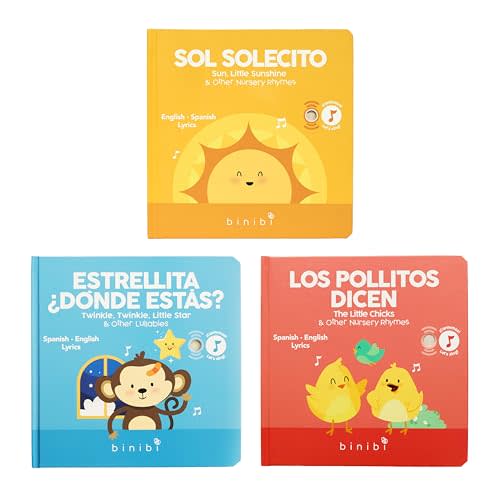 Binibi Spanish Musical Book Bundle for Babies & Toddlers 1-3 | Spanish Nursery Rhymes | 5 Songs on Each Page | Bilingual Children's Books | Libros para bebés en español