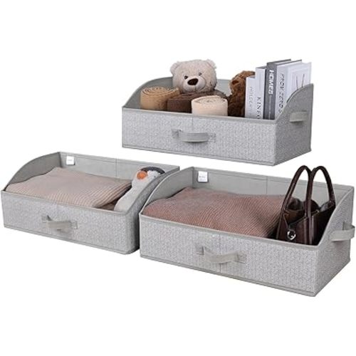 WUIKE Closet Organizers and Storage, Trapezoid Storage Bins, Fabric Closet Bins with Handles, Foldable Storage Baskets for Clothes, Purse, Blanket, Herringbone Gray, Extra Large, 3-Pack