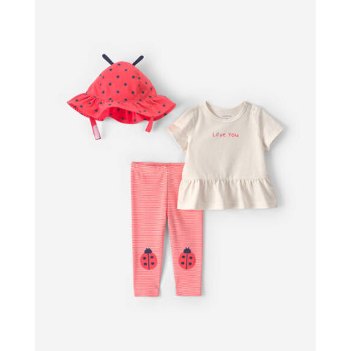 Baby Girl 3-Piece 'Love You' Ladybug Top & Pant Set - Red/Cream | Carter's