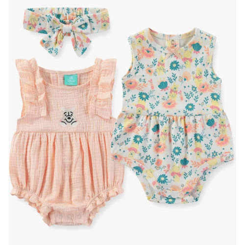 Disney Winnie the Pooh Baby Girls 2 Pack Sleeveless Romper with Headband for Newborn and Infants