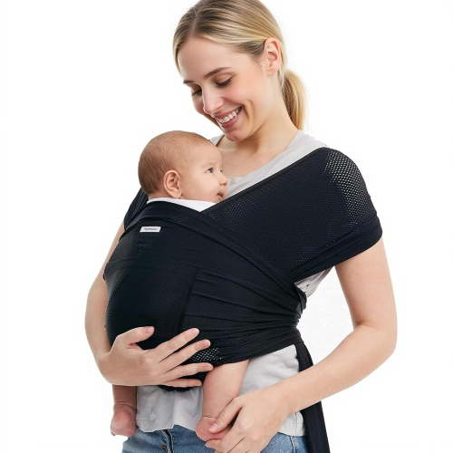 Momcozy Baby Wrap Carrier, Easy to Wear Baby Carrier Sling Newborn to Toddler 8-35lbs, Lightweight Adjustable Hands Free Baby Sling, Black