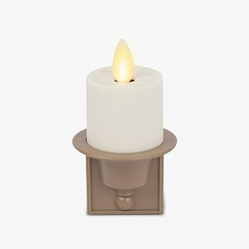 Luminara Flameless Candle Nightlight w/Dusk to Dawn Light Dark Auto Sensor, Timeless Taupe Wall Plug Indoor Night LED Light w/Real-Flame Effect Technology, Bathroom Bedroom Hallway, No Remote Needed