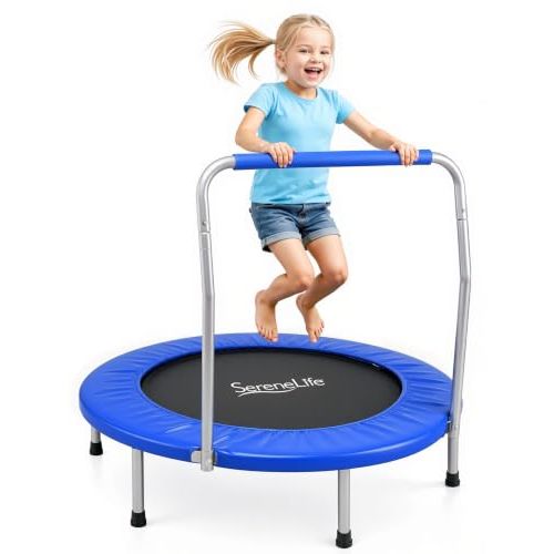 SereneLife 36 Foldable Mini Trampoline for Kids - Compact Fitness Rebounder with Foam Handle - Safe, Stable Exercise Trampoline with 330lbs Max Load for Indoor/Outdoor Active Play & Exercise