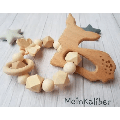 Greifring Beissring rattle wooden toy baby deer deer wood nature organic beige butterfly girl | Google Shopping