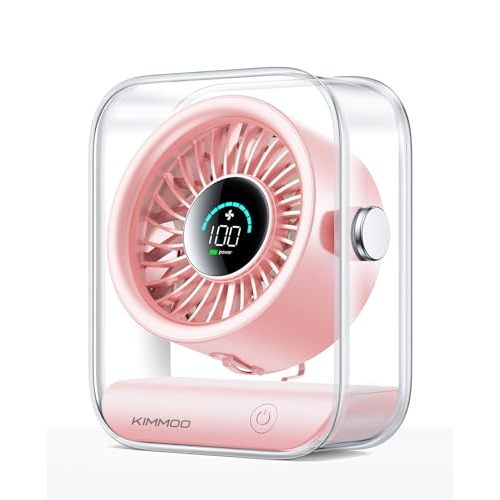 KIMMOO Rechargeable USB Desk Fan, Quiet Table Fan with Turbo Airflow, 100 Speeds, Digital Display, 90° Rotating, Small Battery Desktop Fans for Bedroom Home Office Travel, Pink