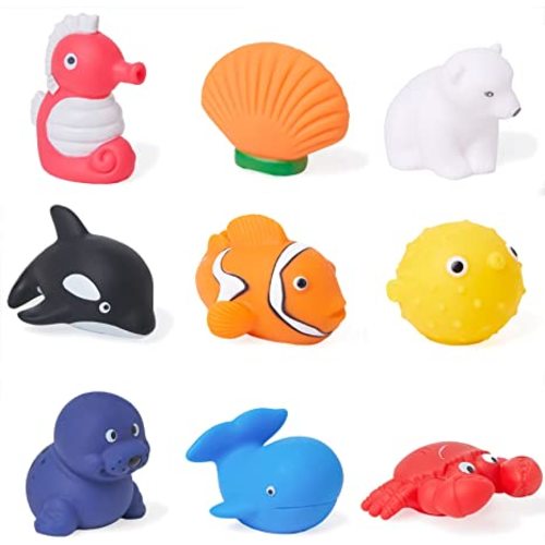 Mold Free Ocean Bath Toys for Toddlers/ Infants 6 - 12- 18 Months, No Hole Baby Bathtub Toys, 1 2 3 4 Years Old Kids (9 Pcs Ocean Animals with Mesh Bag)