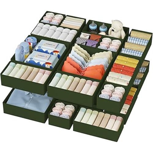 DIMJ Drawer Organizer Clothes - 20 Pack Closet Drawer Organizer Bins for Baby Clothes Storage, Fabric Dresser Organizer for Nursery Bedroom, Foldable Small Drawer Dividers for Underwear Socks