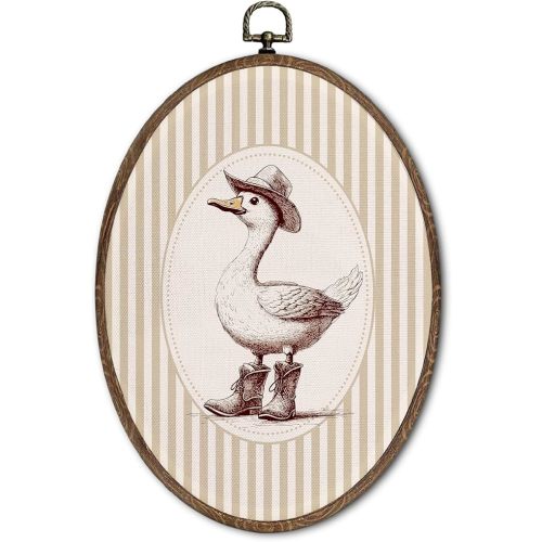 FLAWAFLOMA Vintage Goose Nursery Oval Wall Art Decor, Kids Room Canvas Wall Art Framed, Western Goose Hanging Decorations for Kids Toddler Boy Girl Nursery Room Bedroom Playroom Decor, 8.6x11.4 Inch