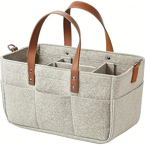 Nursery Storage Basket - Baby Diaper Caddy Organizer for Diaper Station, Newborn Essentials, Baby Shower Gifts and Registry Must-Haves for Boy or Girl (Oatmeal color)