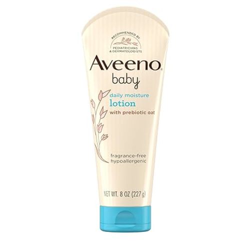 Aveeno Baby Daily Moisture Body Lotion for Sensitive Skin, Hypoallergenic Moisturizing Baby Lotion with Nourishing Oatmeal to Deeply Moisturize Baby's Skin, Fragrance-Free, 8 fl. oz