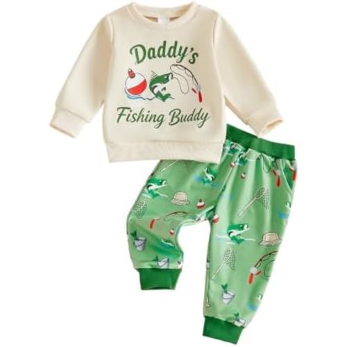 Toddler Baby Boy Fishing Outfits Daddy's Fishing Buddy Sweatshirt Pants Set