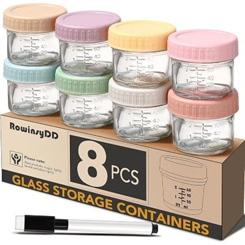 Baby Food Containers, 4 oz, 8 Pack, Glass Jars with Lids