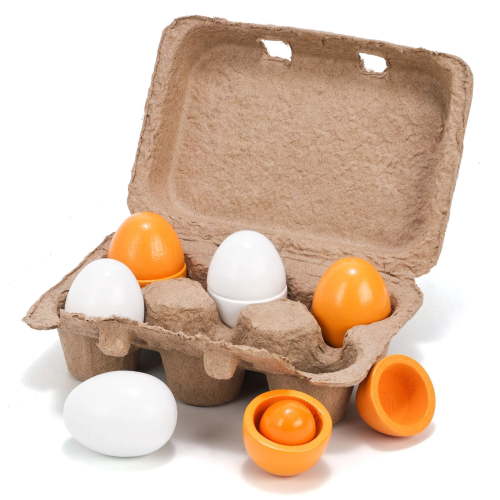 6PCS Wooden Fake Eggs, Egg Toys, Kids Play Food Toys, Wooden Pretend Play Kitchen Egg Toys for Toddler Cooking DIY Early Development Learning Skills
