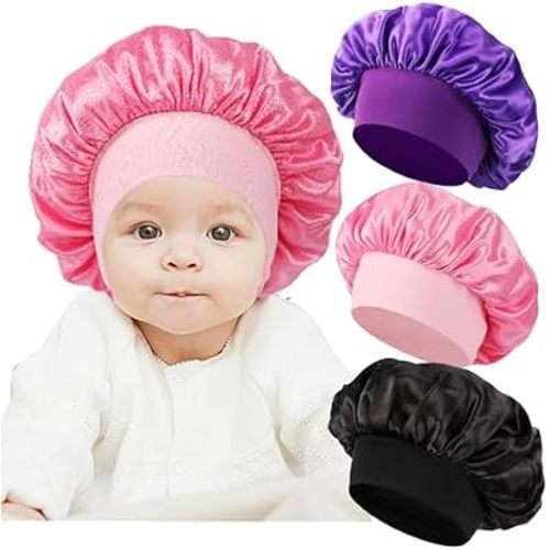 3 Pcs Baby Bonnets for Sleeping,Silk Sleep Cap for Baby Girls and Boys