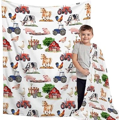 Farm Animal Baby Blanket,Farmhouse Barn Neutral Baby Blanket for Boy Girl,Nursery Cow Chicken Pig Sheep Fleece Swaddle Receiving Blanket, Soft Newborn Toddler Kid Crib Bedding 40''x50'' for Kid