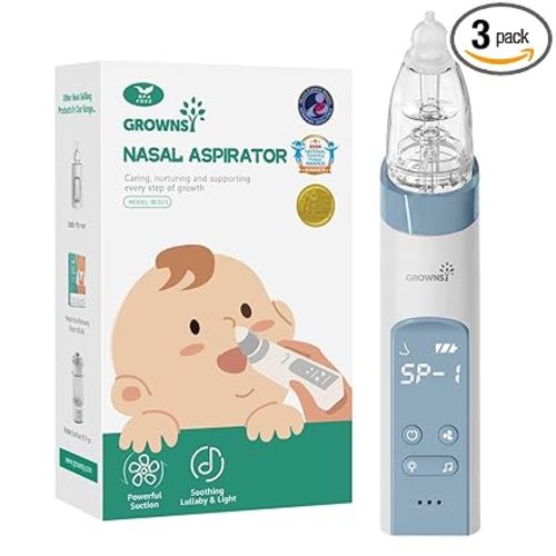 GROWNSY Electric Nasal Aspirator for Baby, Nose Sucker with 3 Tips, Blue