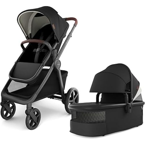 Mompush Ultimate 3 Full Size Baby Stroller with Bassinet from Newborn to 50 lbs - All-Terrain Large Wheels with Full Suspension, Reversible & Extendable Seat for Growing Kids, One-Second Compact Fold