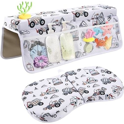 Bath Kneeler and Elbow Rest Pad Set, 1.6'' Thick, Quickly Dry, Bathtub Kneeler Pad with Bath Accessories Storage, Bath Kneeling Pad and Elbow Pad for Tub