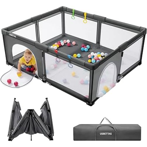 Foldable Baby Playpen, 1-Minute Setup, Lightweight Portable Playpen with Carry Bag, 59"x71" Indoor Outdoor Safty Play Yard for Babies & Toddlers, Dark Gray