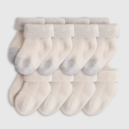 Organic Cotton Fold Over Socks 8-Pack - Baby in White/Grey