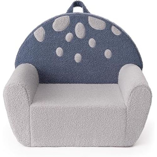 Blissful Diary Toddler Chair Comfy, Foam Kids Chair with Soft Teddy Plush, Toddler Reading Chair with Cute Mushroom Designs- Blue