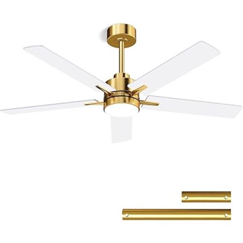 LANMEL 52'' Ceiling Fan with Lights and Remote, Low Profile Modern Ceiling Fan Gold, 6 Speed, Reversible, 3000k-6000k LED, Quiet DC Motor Ceiling Fans for Indoor Outdoor Bedroom Living Room