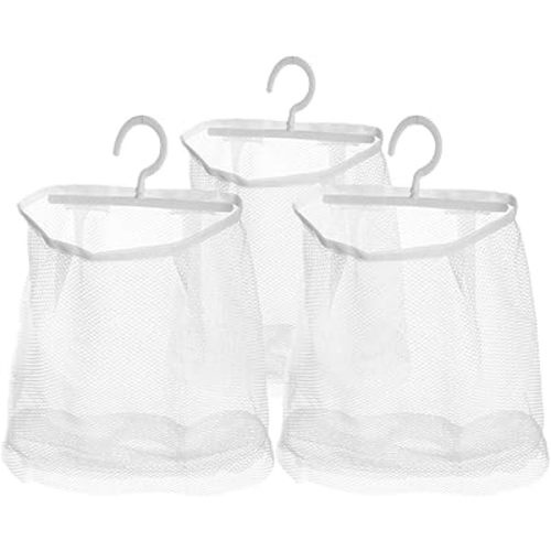 ULTECHNOVO 3pcs Multi-Purpose Mesh Hanging Toy Organizer Bags for Bathroom and Kitchen Storage Sturdy Nylon with Hooks for Baby Bath Toys and Laundry Hamper