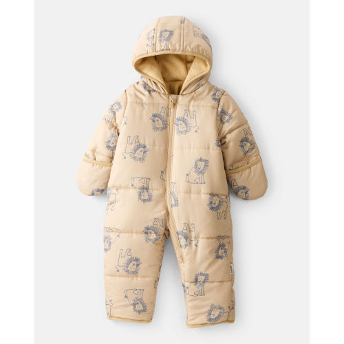 Baby Boy 1-Piece Lion Print Hooded Pram Snowsuit - Khaki | Carter's