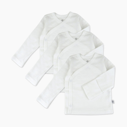 Honest Baby Clothing 3-Pack Organic Cotton Long Sleeve Side-Snap Tops - Bright White, 0-3 M