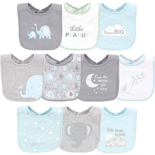 Luvable Friends Unisex Baby Interlock Cotton Drooler Bibs, Boy Basic Elephant, One Size