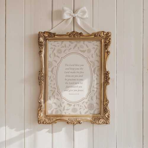 May The Lord Bless You Vintage Nursery Bible Verse Wall Art Neutral Floral Print Christian Girl Gift for Goddaughter Elegant Biblical Decor