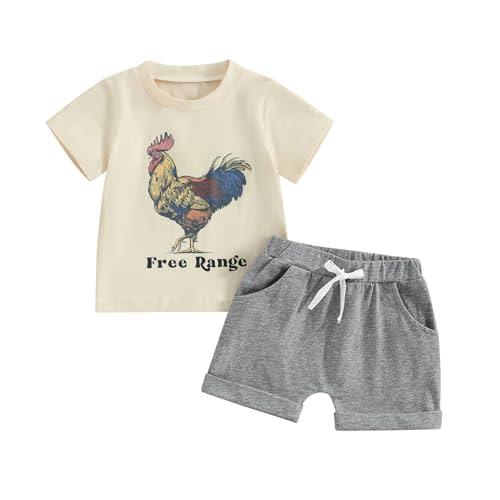 Infant Baby Boy Farm Clothes Western Cow/Animals Farm Themed Shirt Top Solid Short Pant 2Pcs Summer Short Outfits