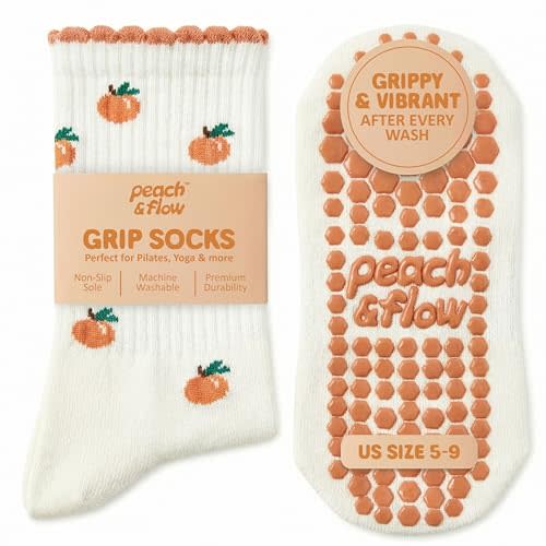 Pilates Grip Socks for Women, Cute Pilates Socks, US 5-9 | Cushioned Non-slip Reformer and yoga socks with grips also for barre and Lagree, plus a thick knit with woven arch support