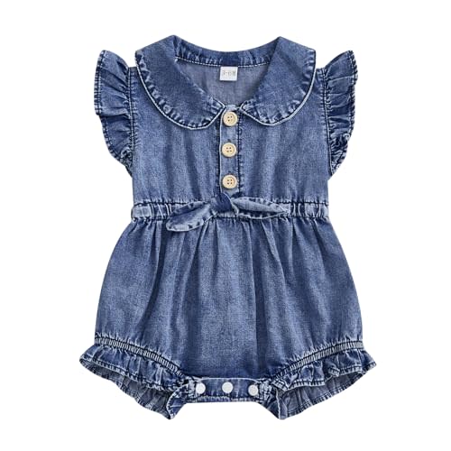 Emmababy Toddler Girl Denim Jumpsuit Short Sleeve Button Down Romper Jean Overalls Shorts Kids Summer Clothes Baby Denim Set