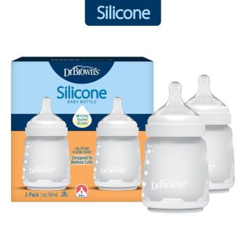 Dr. Brown's Silicone Baby Bottles - Clear - 5 fl oz/2pk: Level 1 Nipple, BPA-Free, Breakproof, Nitrosamine-Free