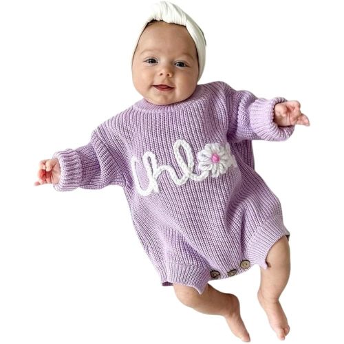 Personalized Knit Romper for Baby/Custom Name Sweater White