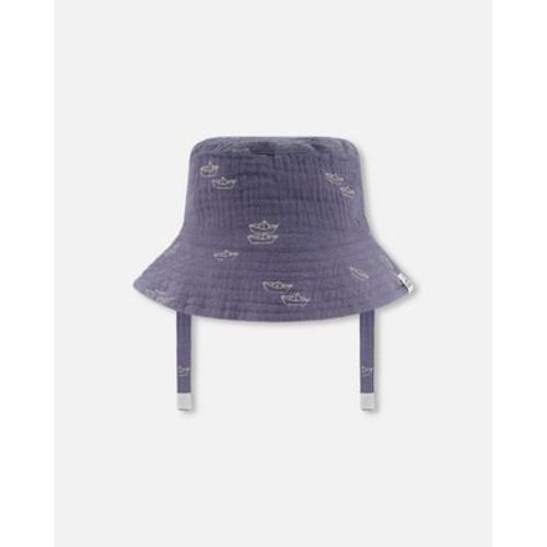 Deux par Deux Boy Printed Muslin Bucket Hat Navy Blue Paper Boats