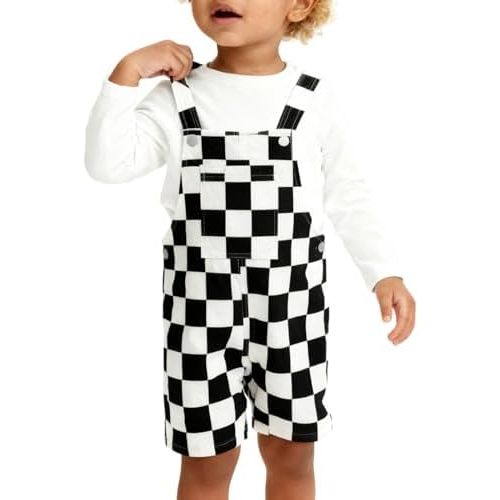 Haloumoning Toddler Baby Boys Checkered Overalls Kids Sleeveless Jumpsuit Shorts Summer Romper with Pocket 9M-8Y
