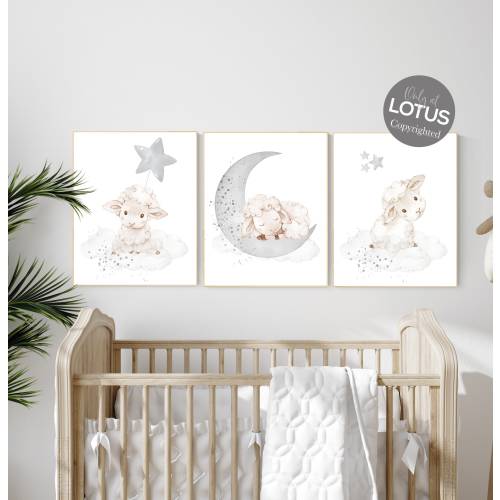 Sheep Nursery Art Prints: Gender Neutral Baby Room Decor