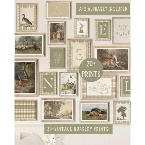 Vintage Animal Nursery Prints: Woodland Nursery Wall Art  Vintage Boy Nursery Decor  (DIGITAL DOWNLOAD A-Z alpahbet included)