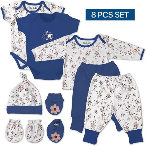 Baby Bright Newborn Essentials Must Have Clothes for Baby Girl, Outfit Gifts for Infant, Baby Shower Gift, 8-Pieces, Size 0-3 Months