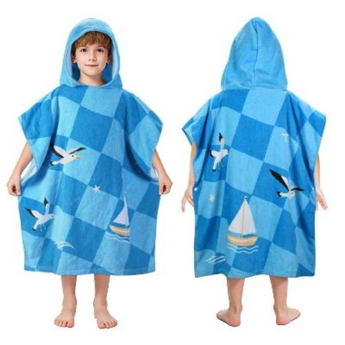 Catalonia 100% Cotton Kid's Boat Hooded Bath Towel for Girls Boys Aged 2-6, Absorbent Toddler Towel Cape, Changing Robe for Pool Beach Bathroom