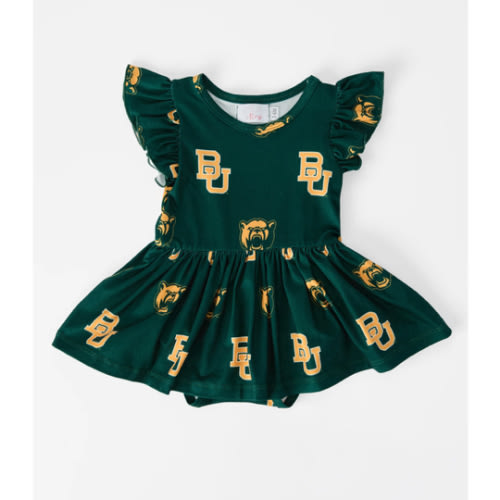 Baylor Green Bear Flutter Twirl Bodysuit | Mila & Rose