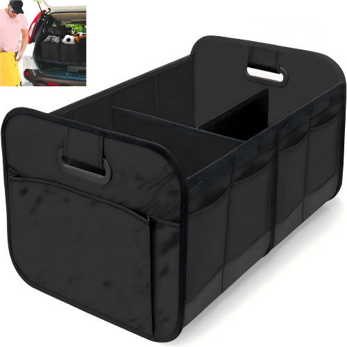 TVTUTPWY 35L Car Trunk Storage Organizer, Foldable Removable Multi-Compartment Car Organizer Box of Non Woven Fabric Waterproof, Suitable for Any vehicle (Black)