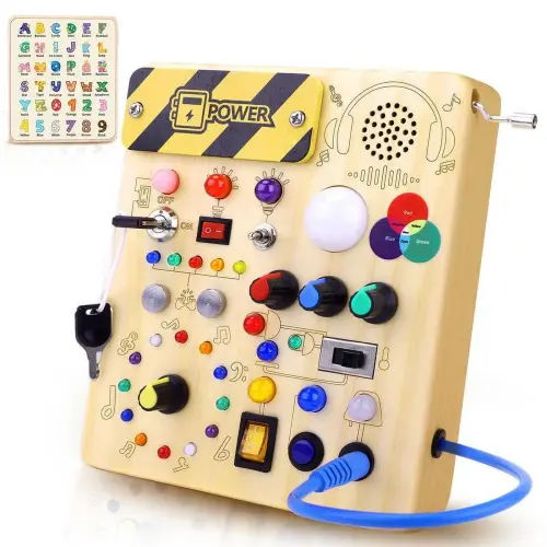 Busy Board,Montessori Toys for 1-3 Years Old, Wooden Toddler Toys, Sensory Travel Toys, Ideal Gift for 1+ Year Old Boys (Busy Board Plus V2)