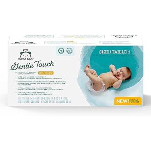 Amazon Brand - Mama Bear Gentle Touch Diapers, Size 1, 200 Count (4 packs of 50)