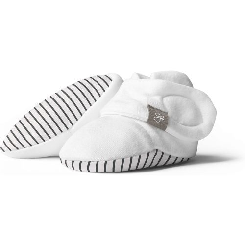 goumikids goumiboots Soft Stay On Booties Keeps Feet Warm Adjusts to Fit as Baby Grows (0-3 Months Hello Baby Brown - Stripe (Gray))