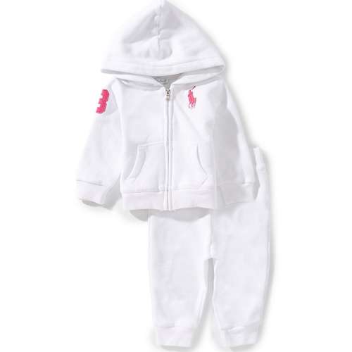 Ralph Lauren Baby Girls Long-Sleeve Big Pony Fleece Hooded Jacket & Pants Set